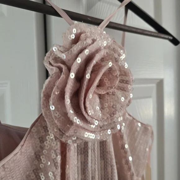 Eliza J Women's Sequined Rosette Halter Dress Size 2 Pink - Picture 5 of 9